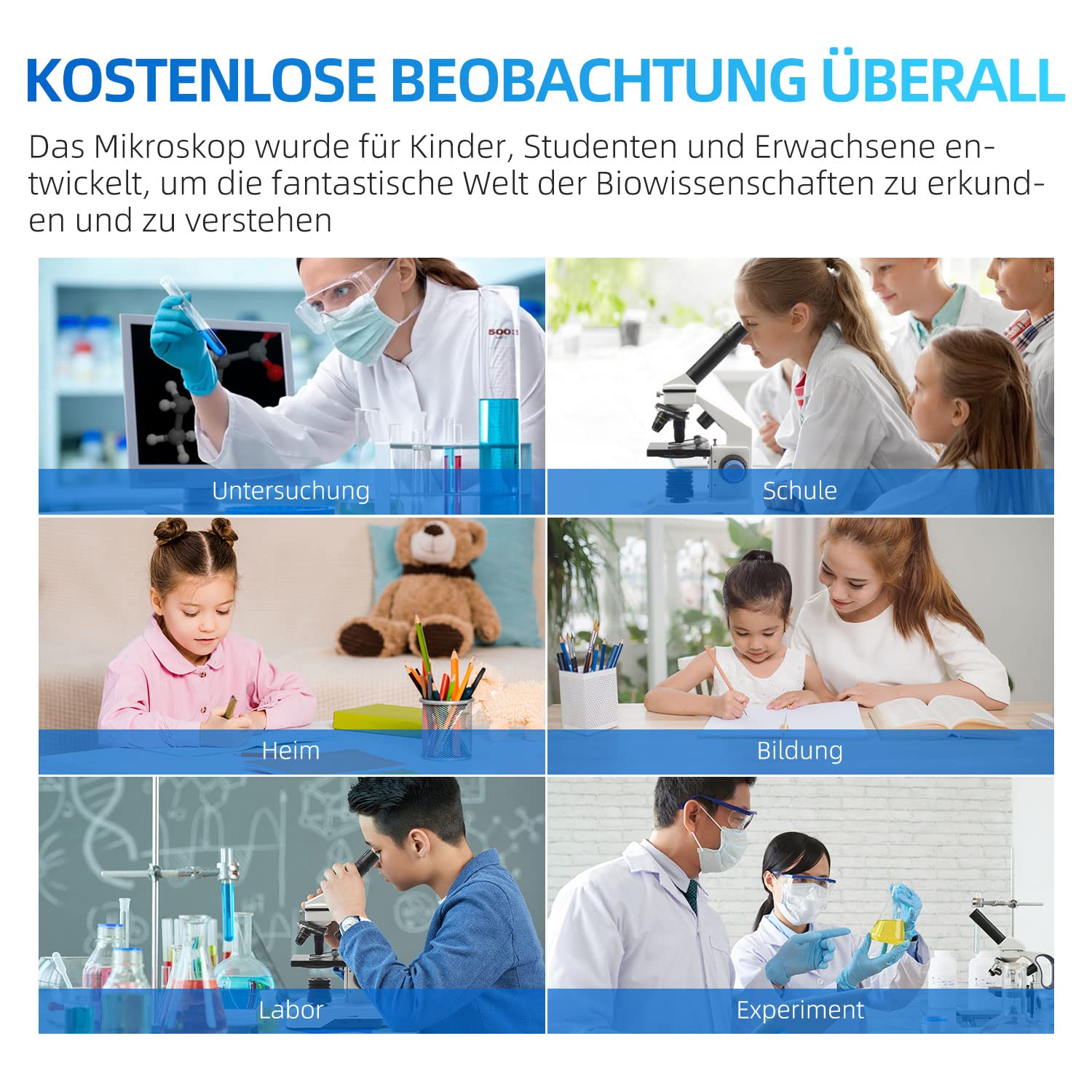 SWIFT Einsteiger Mikroskop Set für Kinder 80X-2000X Vergrößerung Monokular Verbundmikroskop mit Handy Adapter Zubehör-Kit und Tragebox SS121-25-PPA