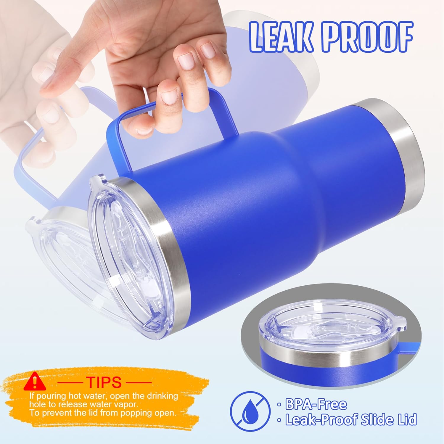 20 oz Tumbler with Handle and Lid, Stainless Steel Tumbler Insulated Travel Coffee Mug, Spill Proof Double Wall Vacuum Tumbler Cup Keep Drink Hot & Cold, Dark Blue, 1 Pack - Image 7