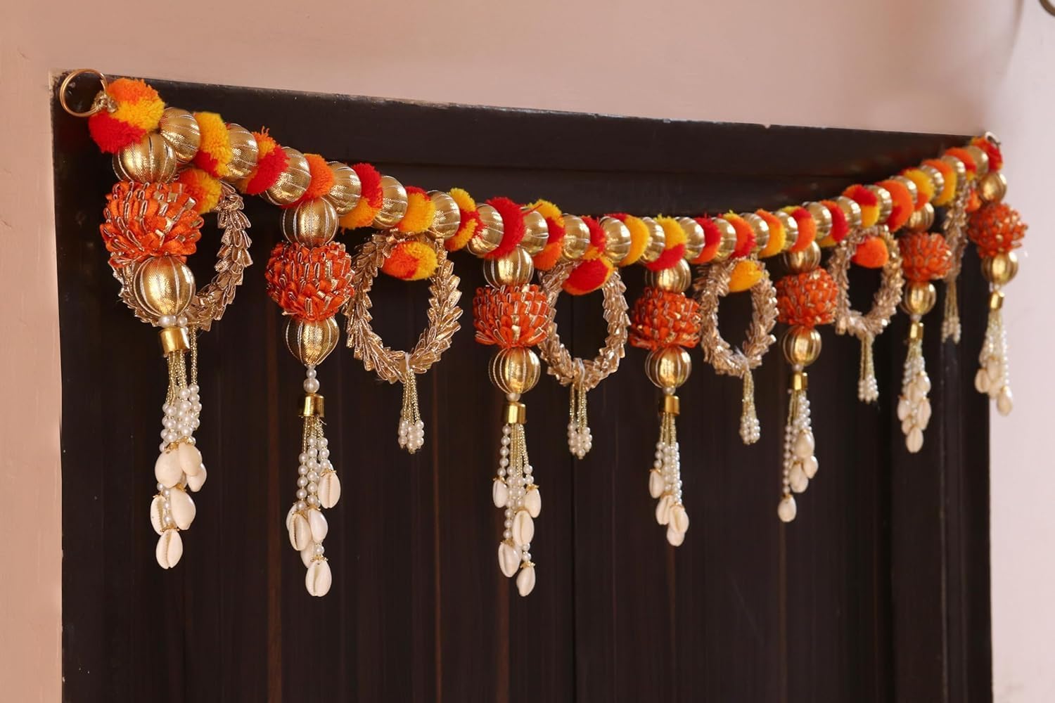 Bandhanwar Decorative Buckets | Torans for Diwali Decorations | Handmade Door Hanging/Door Valance | Lotus Garland | Indian Traditional Wall Hangings | Wedding Decorations (Marigold Toran)