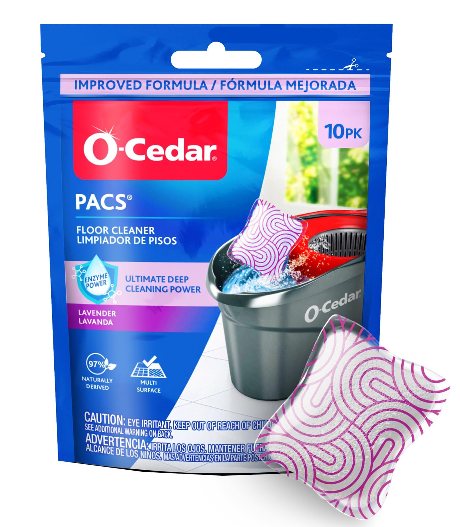 O-Cedar PACS Hard Floor Cleaner, Lavender Scent 10 Count (1-Pack) | Made with Naturally-Derived Ingredients | Safe to Use on All Hard Floors | Perfect for Mop Buckets
