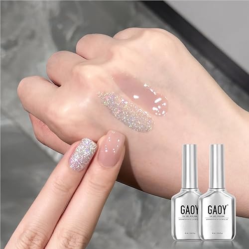 GAOY Kit de esmalte de uñas de gel, 2 colores blanco lechoso gelatina rosa nude, juego de esmalte de gel UV transparente