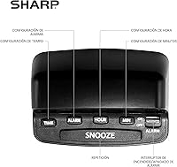 Vista 4 de Sharp Reloj despertador digital con controles de estilo de teclado, respaldo de batería, fácil de usar con operación simple, caja negra con pantalla