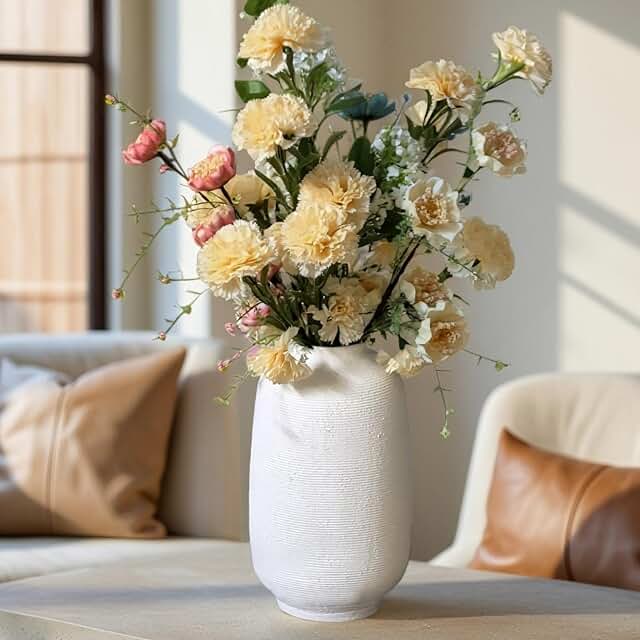 White Ceramic Flower Vase Home Decor - Large Tall Farmhouse Table Vases ...