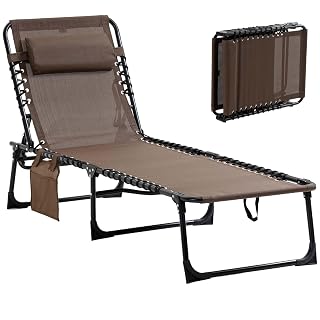 Portable Foldable Sun Tanning Chair, Heavy Duty Adjustable Folding Laying Out Chairs for Tanning, Beach Lounge Chairs for Adults for Outdoor Sunbathing Patio Pool Lawn Camping Deck (Brown) - Amazon product rated Grade A