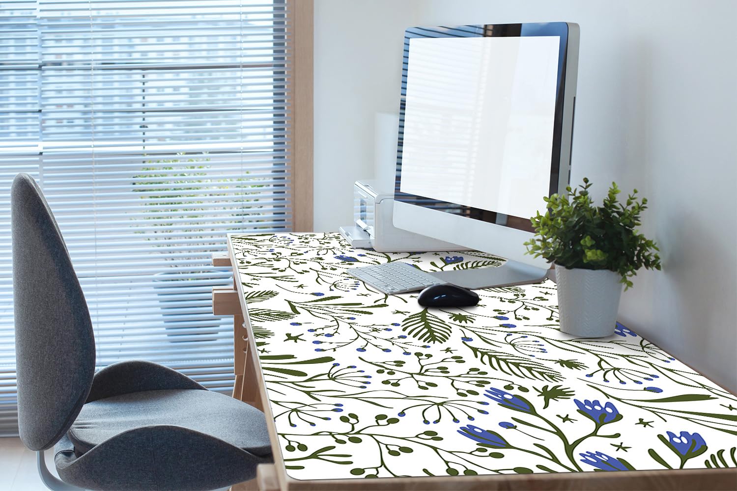 Sottomano da Scrivania 120x60 cm Superficie Protettiva Impermeabile per Ufficio e Casa Antiscivolo Protezione e Decorazione in Vinile PVC Facile da Pulire - Piante ornamentali