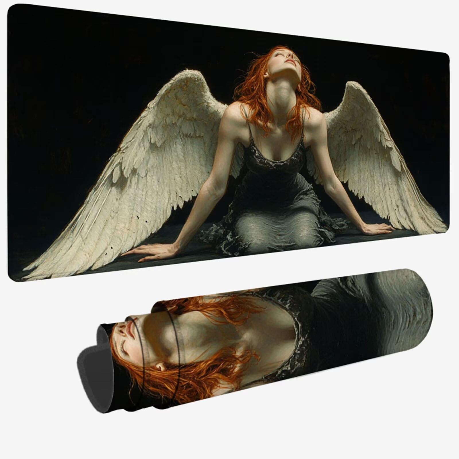 Podkładka pod mysz XXL 1200 x 400 x 3 mm, czarna podkładka pod mysz, duża podkładka pod mysz anioł z wodoodporną i antypoślizgową gumową podstawą, zmywalna mata na biurko do gier, akcesoria biurowe W