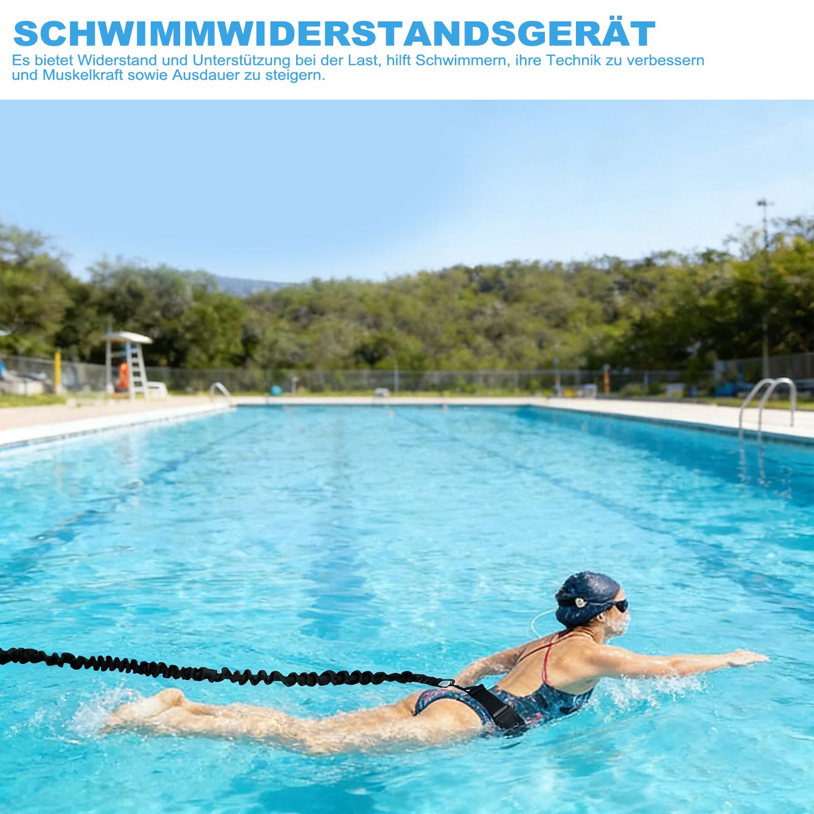 Schwimmhilfe Erwachsene Set, Schwimmgürtel, 2.5-8M Einstellbare Schwimmwiderstand Gürtel, Schwimmgürtel kinder Schwimmgurt mit elastischen Gummibändere, für Anfänger und Profis und das Schwimmtraining