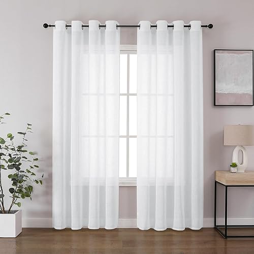 CUCRAF Voile Gardinen Leinenoptik Weiß mit Ösen Vorhänge Halbtransparent für Sch
