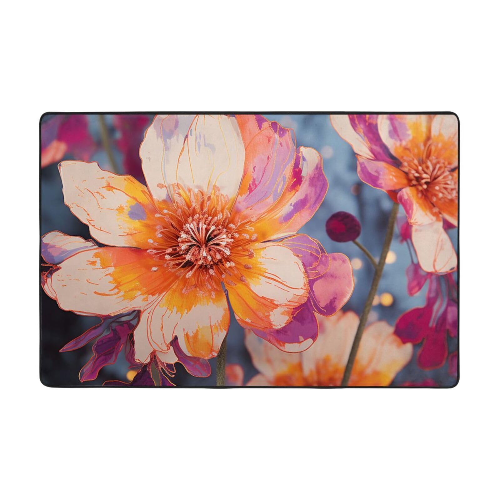 Tapis vintage à fleurs vives anti-salissure pour entrée et salon