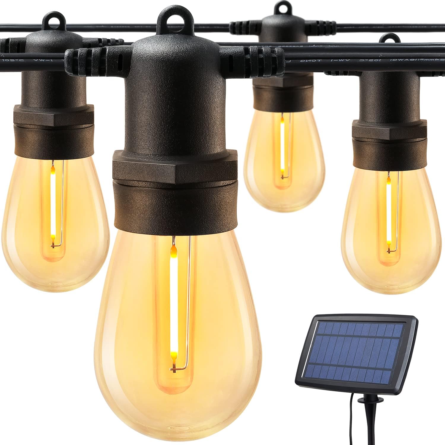 Solar String Lights Outdoor for Patio - 49 Ft 16 Shatterproof Bulbs (1 Spare) S14 LED Solar String Lights Outdoor Waterproof with 4 Modes for Garden Backyard Porch Balcony Deck Gazebo Party Warm White