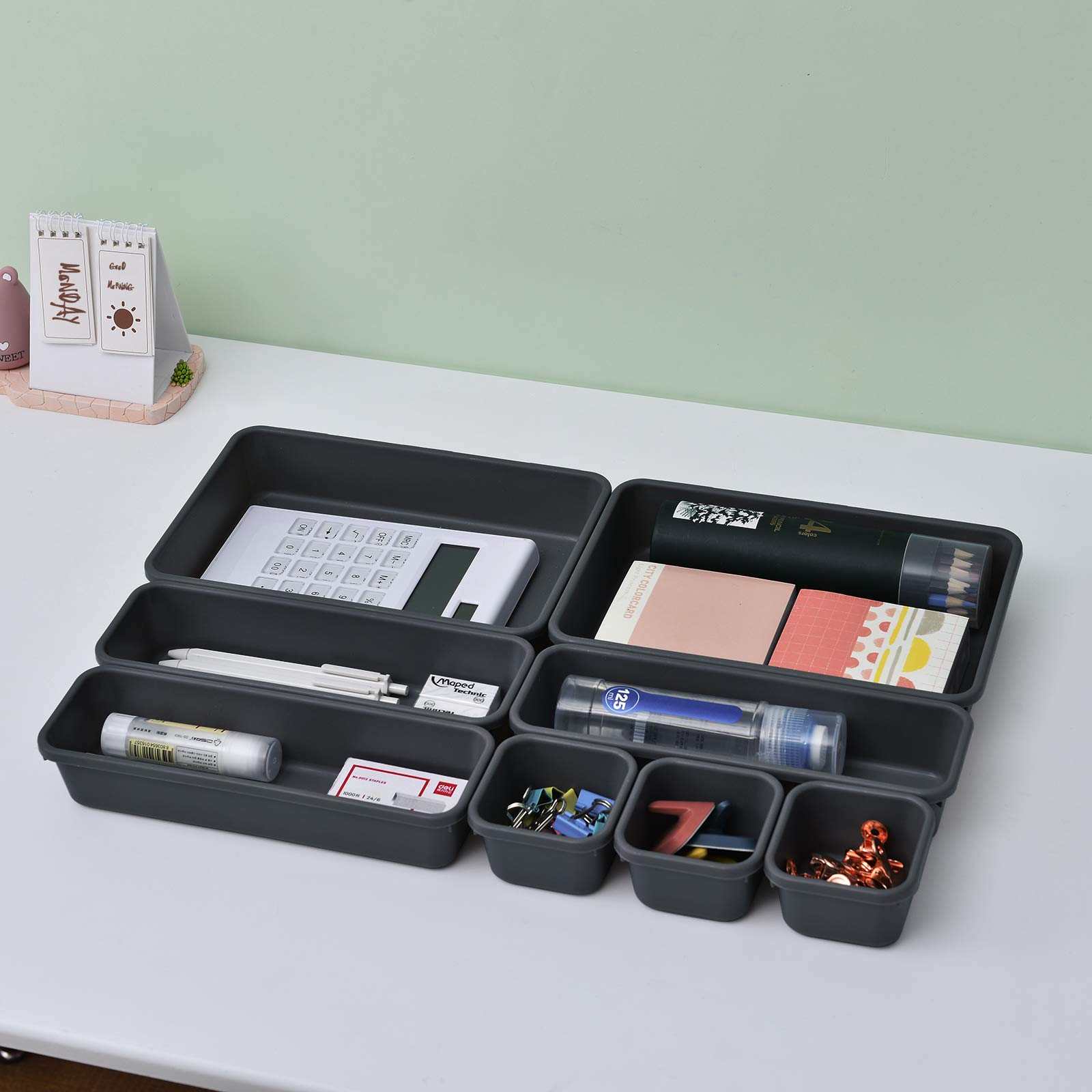 Organizer Per Cassetti 8 Pezzi - Divisori Plastica Impilabili Per Cucina, Ufficio, Trucco - Foto 3