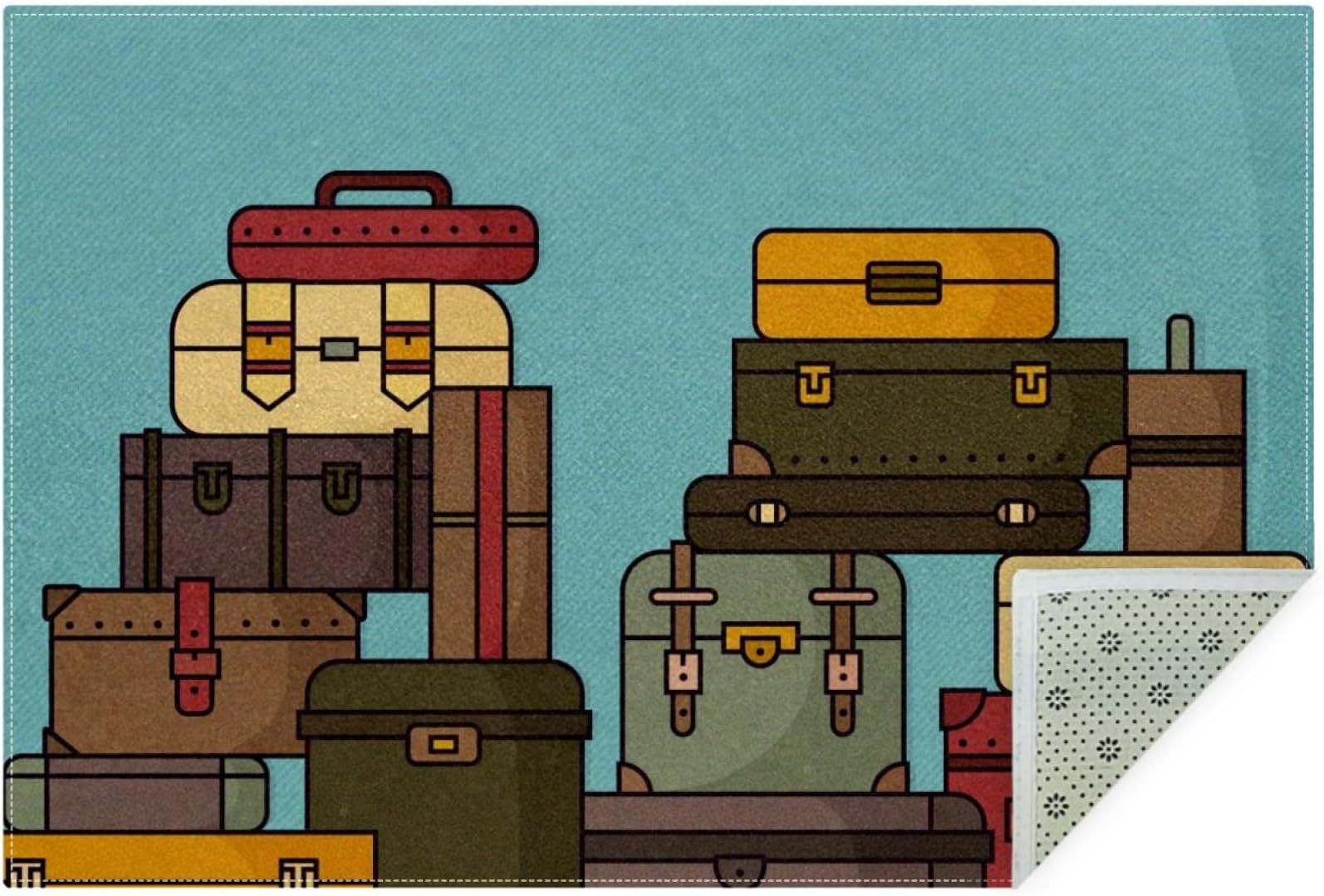 Stacked Travel Suitcases Luggage Area Rug Carpet Non-Slip Throw Rug Floor Mat Doormats for Living Room Bedroom, 5'x3.2'