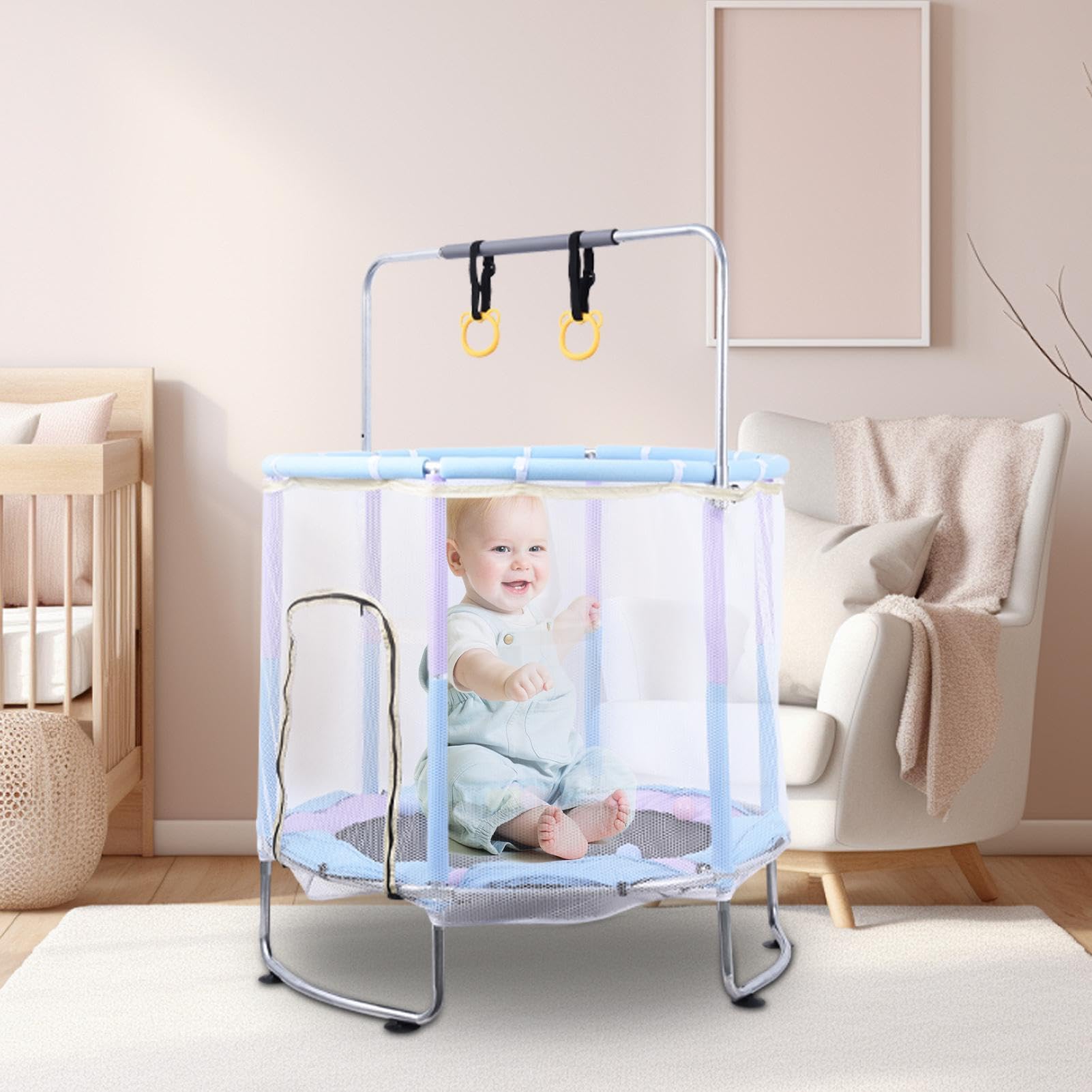 Trampoline for Kids | Exercise Trampoline with Enclosure and Swing - Personal Trampoline with Sandbag and Lifting Rings for Indoor Fun