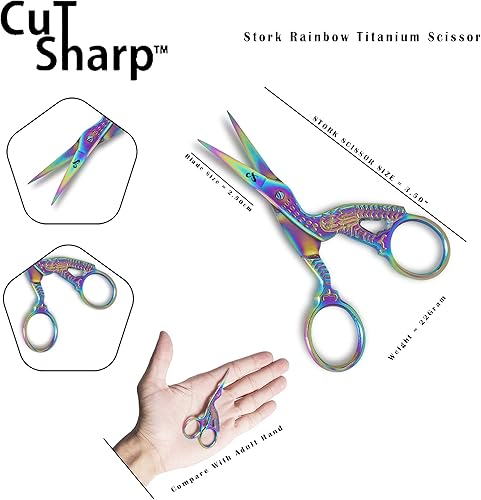 Miniatura 3 de Tijeras de costura de acero inoxidable, tijeras de tela, tijeras pequeñas en diferentes diseños de 3.5 pulgadas (titanio arcoíris)