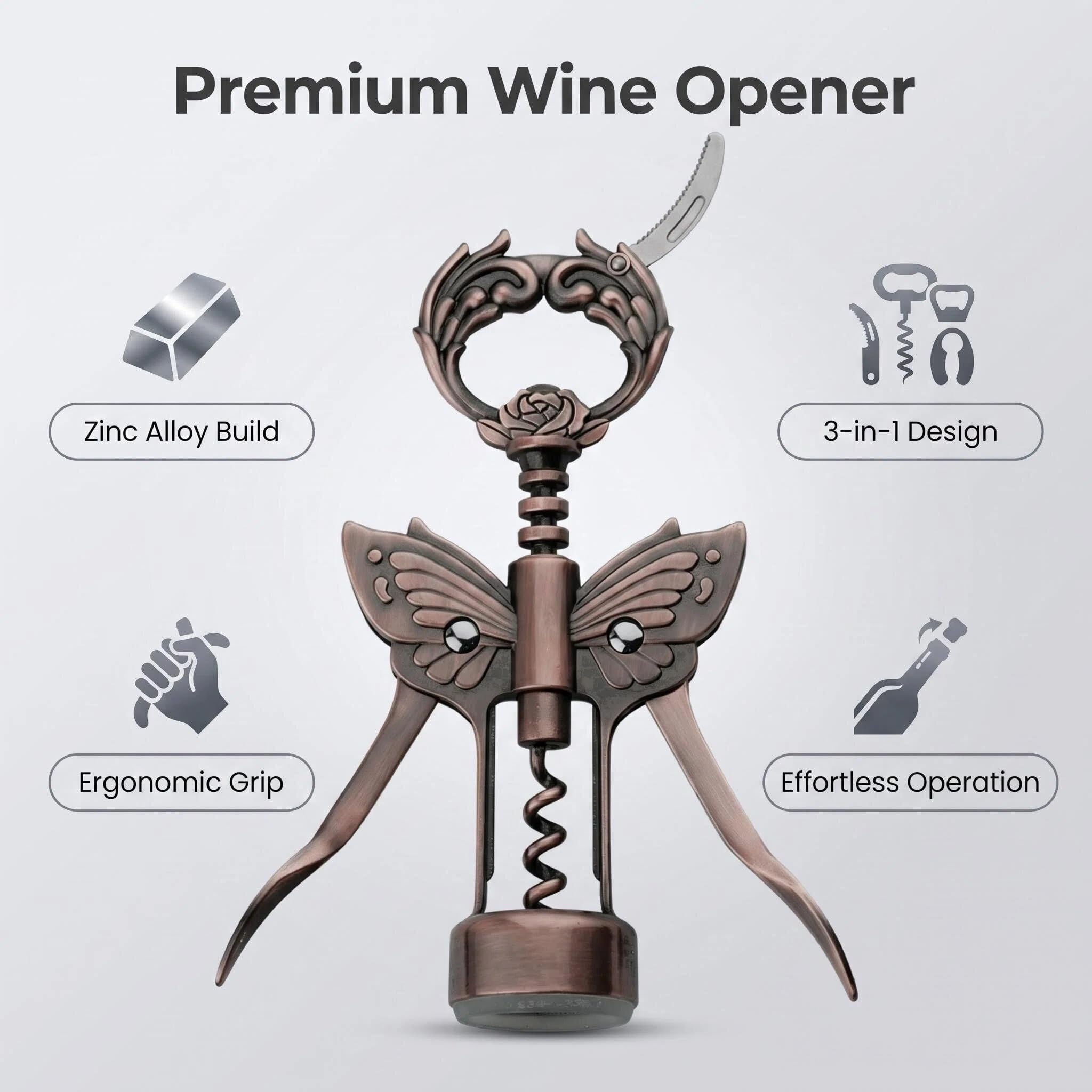 3-in-1 Zinc Alloy Wine Opener - Bronze -2