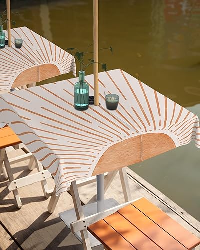 Miniatura 8 de Mantel rectangular para exteriores con cremallera y agujero para paraguas, moderno, abstracto, con ola de mar, lavable, para patio, jardín, picnic,