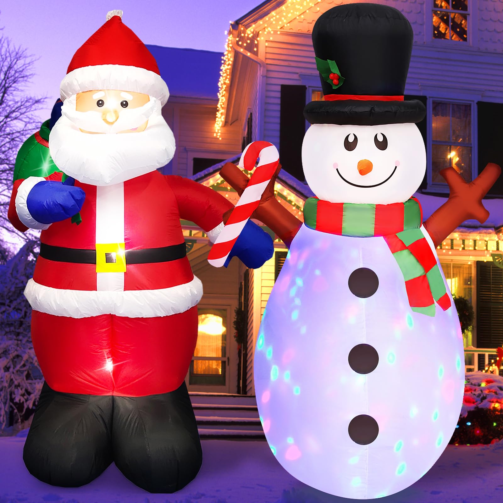 Décoration Gonflable De Noël 9 Pieds (2,7 M) Père Noël Et Bonhomme De Neige - Avec LED Intégrées, Pour Intérieur/extérieur