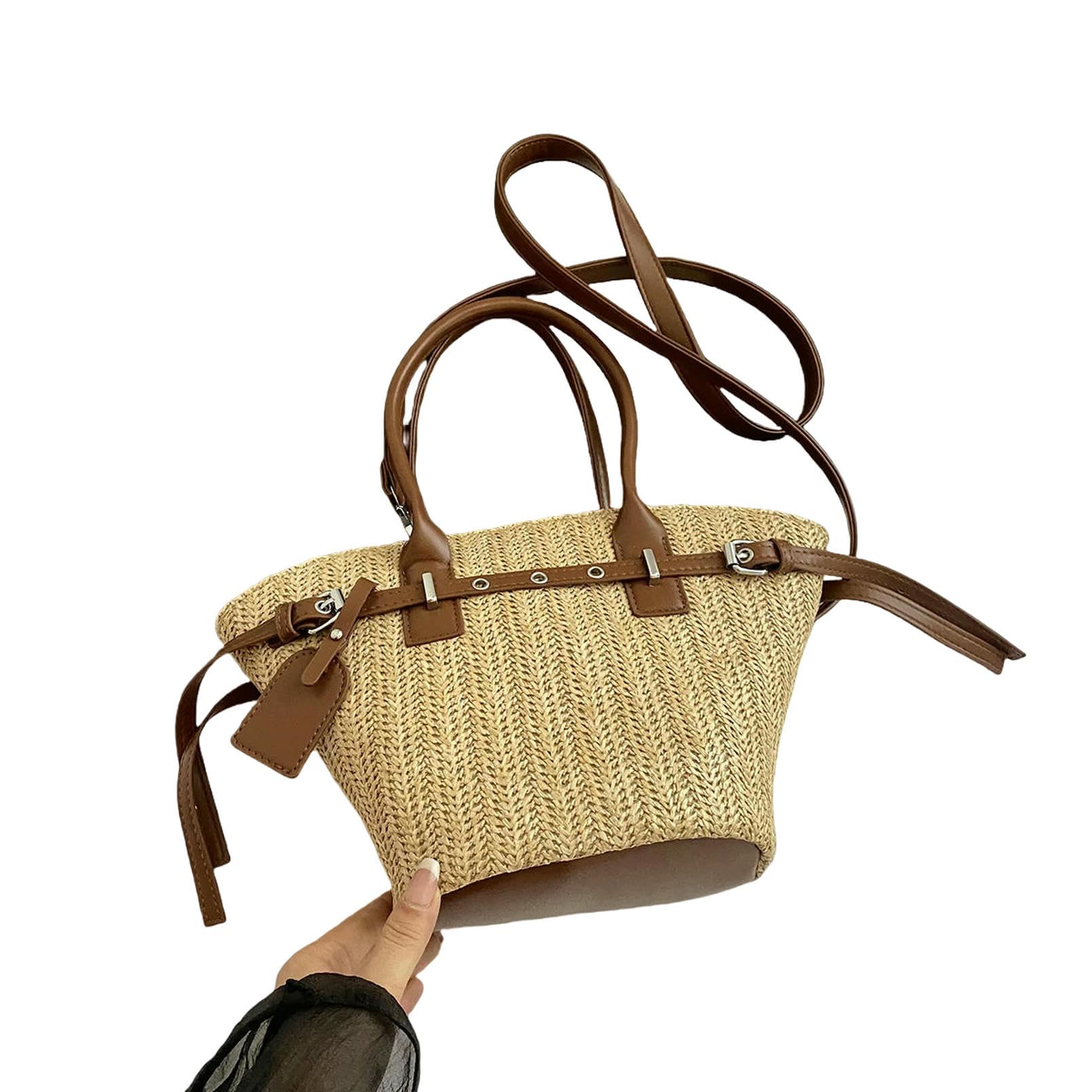 CHENSHI Tkana torebka ze słomy torby na ramię dla kobiet torby na ramię ekologiczne ręcznie robione torby plażowe lato - brązowa-35 cm x 20 cm x 10 5 cm