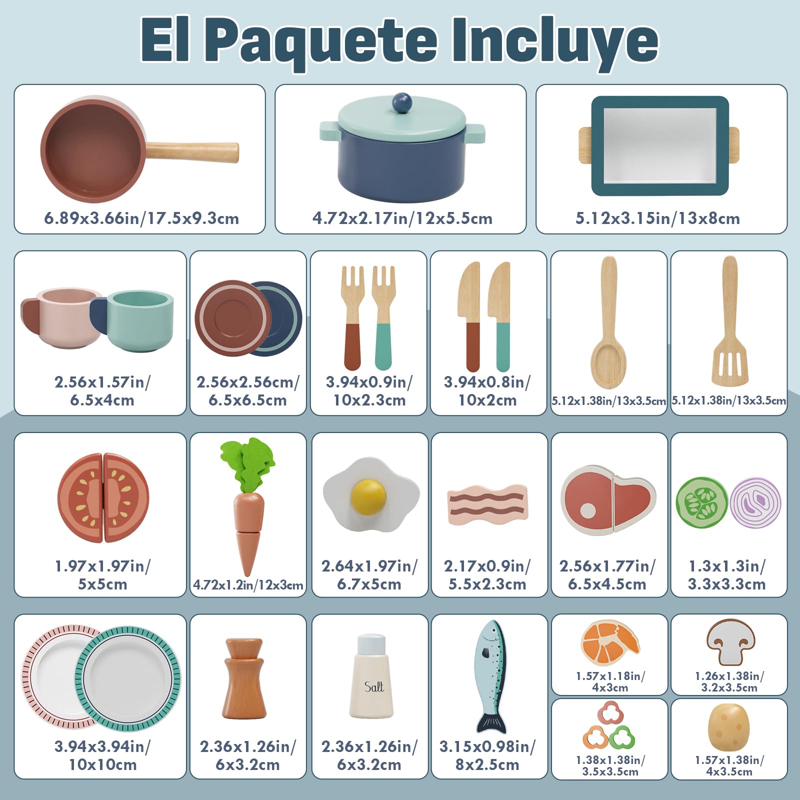 Lehoo Castle Accesorios Cocina Juguetes, Comida Madera Juguete, Comida Juguete Cocinita Ollas y Sartenes, Cocinita de Madera Infantil, Juguetes Montessori 2 3 4 Año