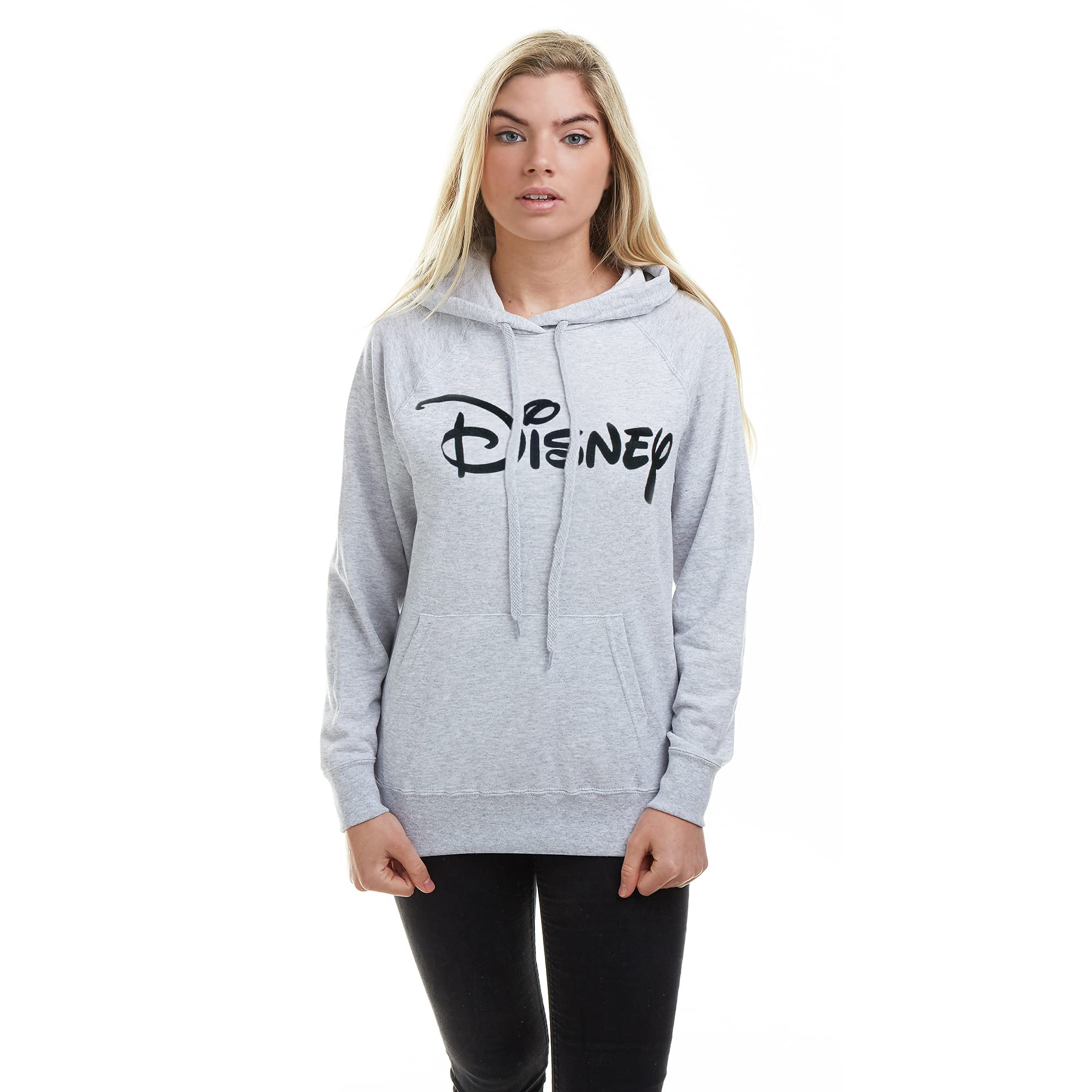 Disney Women's LOGO Regular Fit Hooded Long Sleeve Hoodie, Grey (Grey Heather Spo), 12 (Manufacturer Size:MEDIUM)