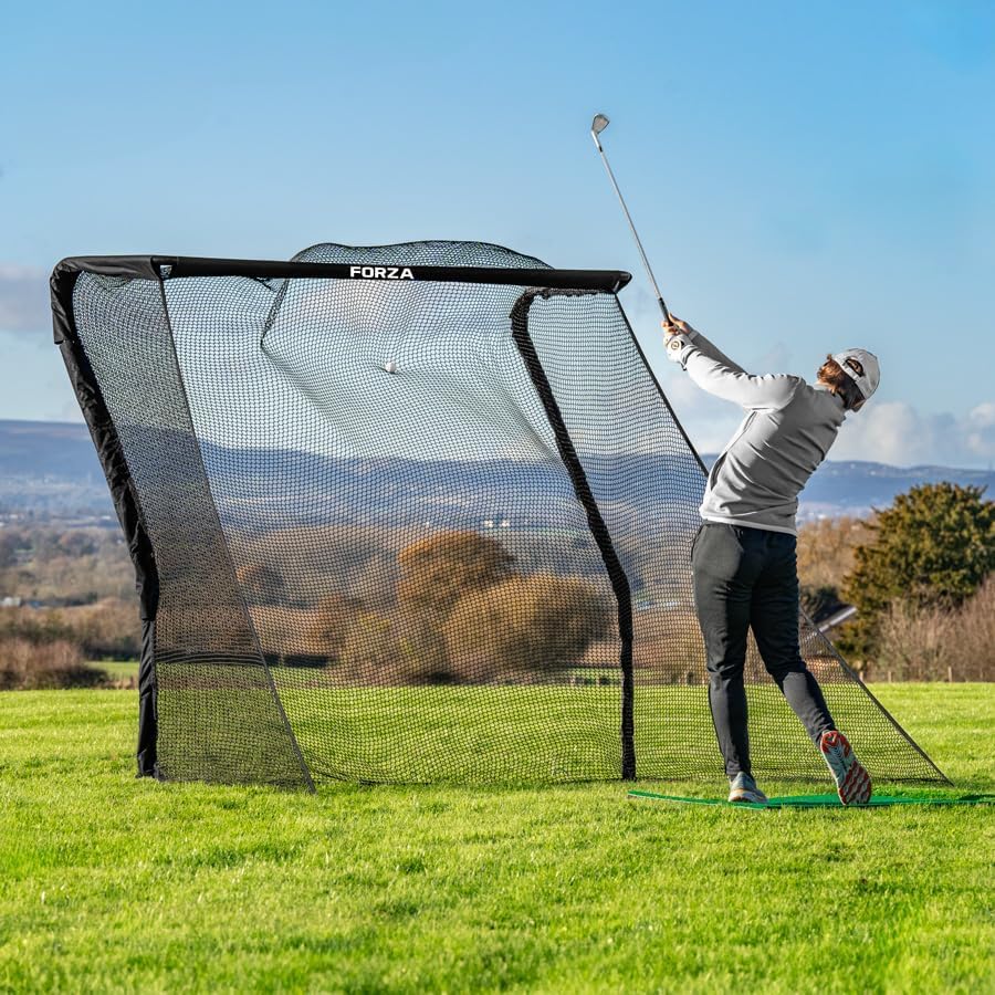 FORZA Professionelles Golfball-Rückholnetz - Automatische Ballrückgabe Golf Trainingshilfe mit Schwerlast Rahmen & 22mm Maschennetz