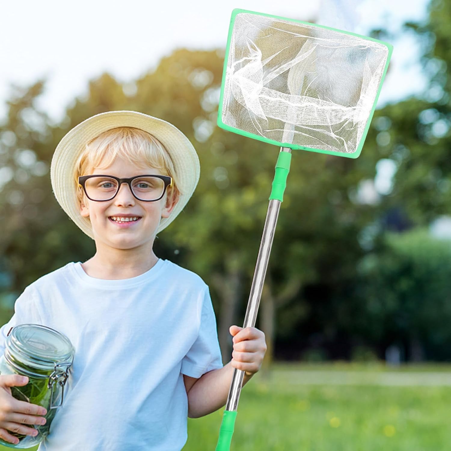 ibasenice Kids Butterfly Net 26.37In Telescopic Handle Extends 54In, Lightweight Nylon Mesh Insect Catching Kit for Outdoor Nature Exploration, Garden Play & Creek Fishing, Toddler to Child