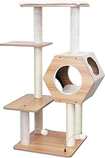 Petpals Wagon Style-Minimalist Design, Wooden, Medium Cat Tree (Beige)