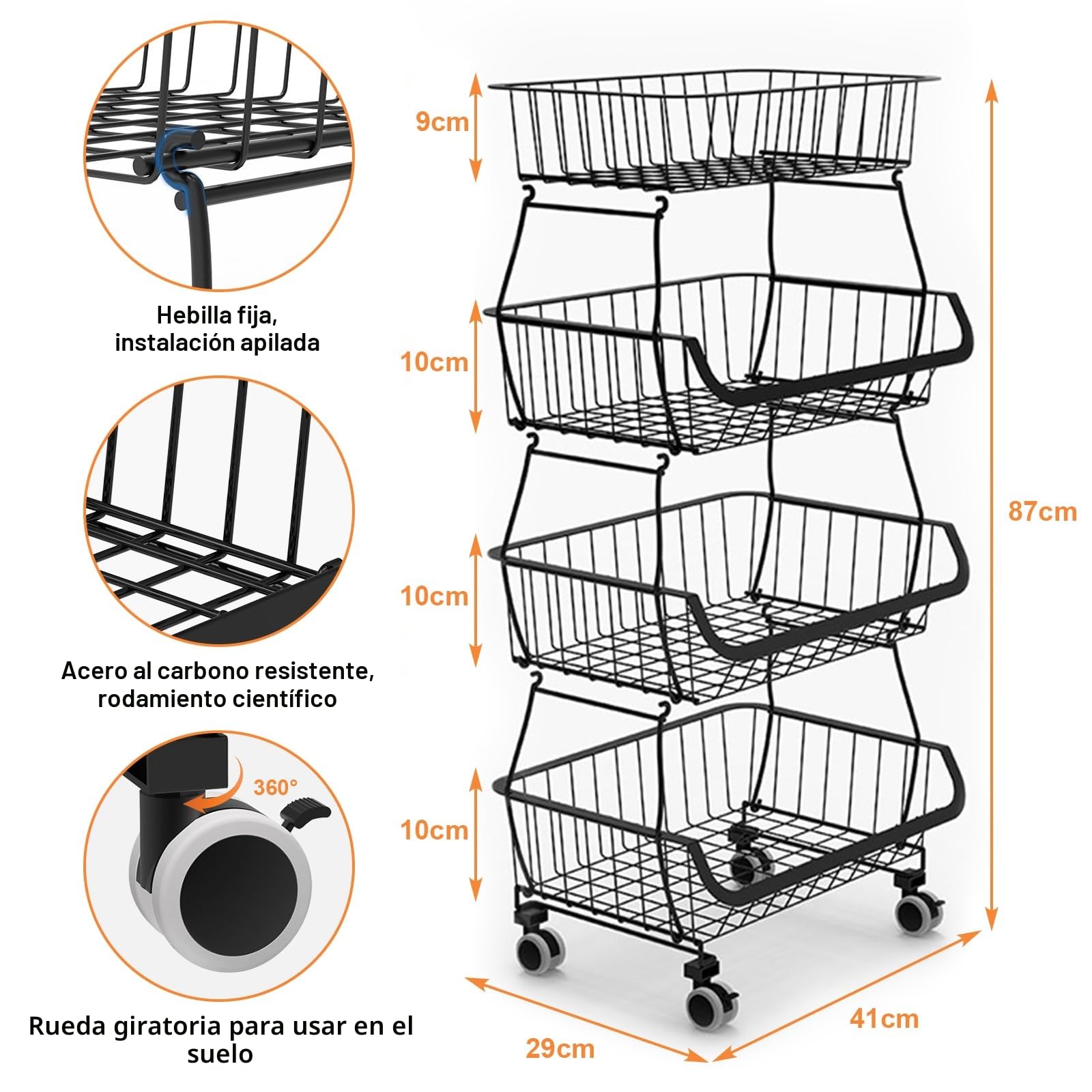 Cestas de Frutas y Verduras,Cesta de Frutas Metal 4 Pisos