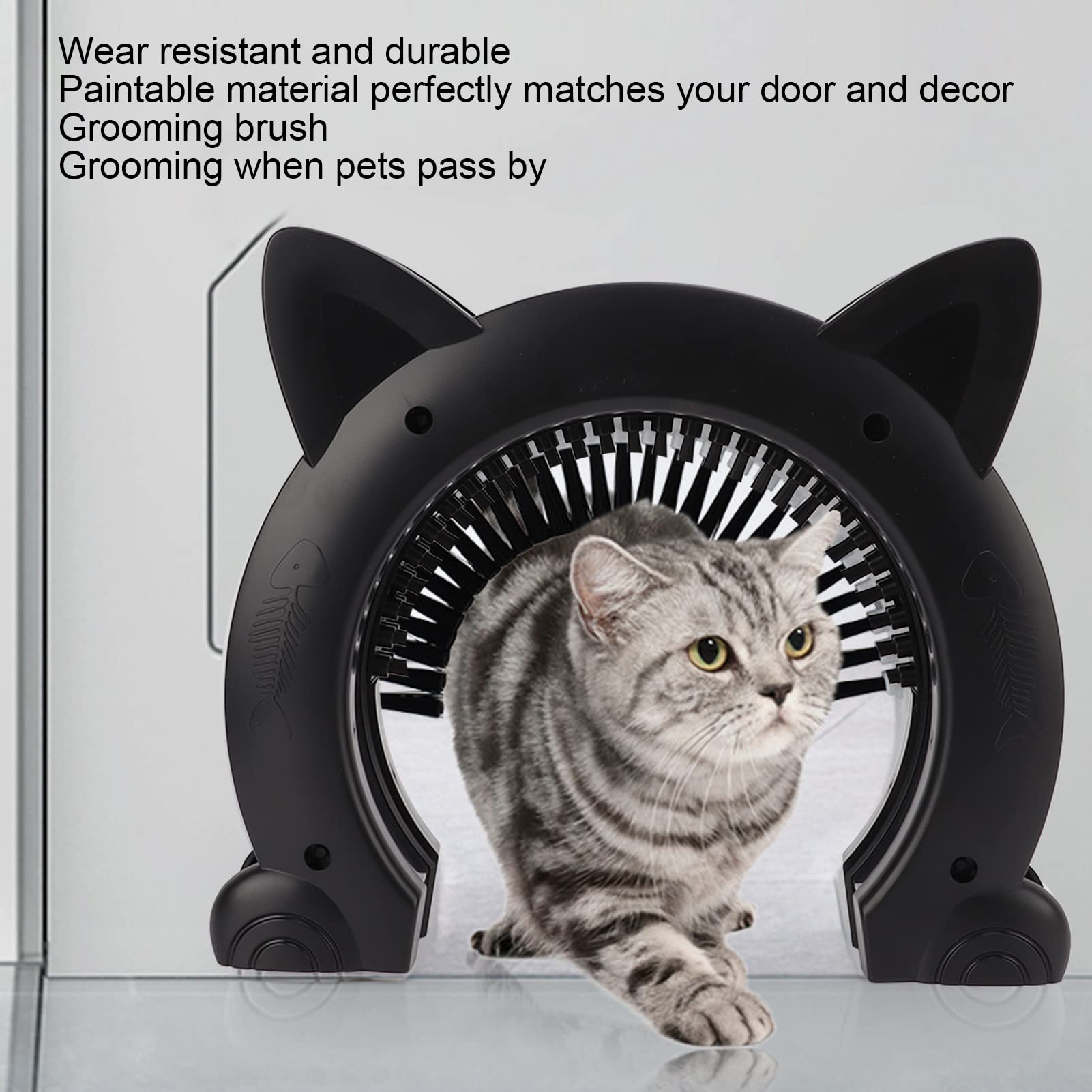 Cyrank Porta Interna per Gatti, Porte per Animali Domestici per Gatti Porta per Gatti nasconde la lettiera con Spazzola per toelettatura in Acciaio Inossidabile per Gatti - 22,5x26,5x5,5 cm(Nero)