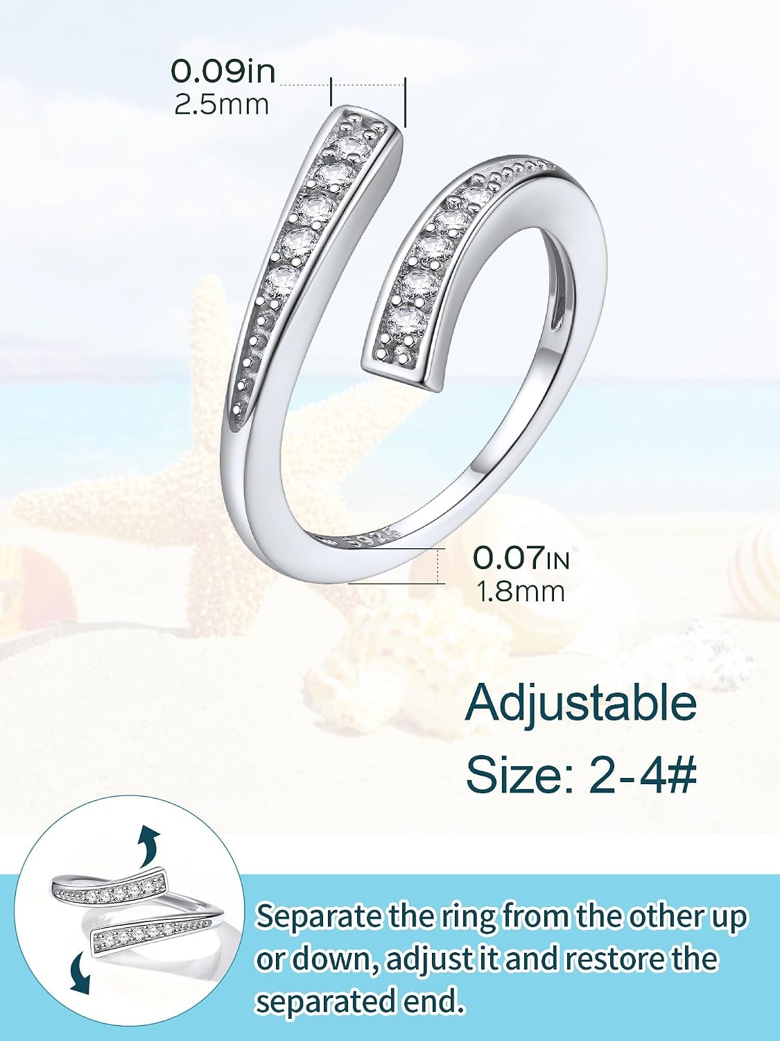 ChicSilver Toe Rings for Women 925 Sterling Silver Toe Ring Hypoallergenic Adjustable Open Rings for Women Summer Jewelry