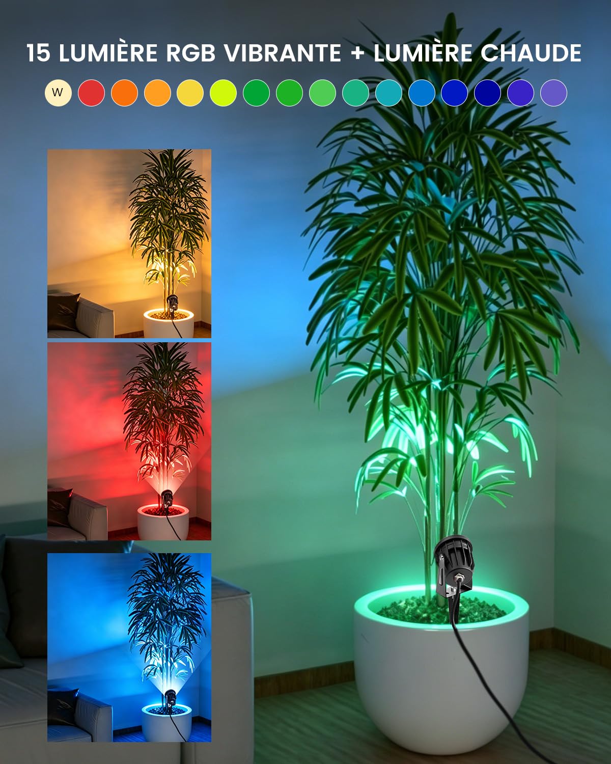 RGB LED Spot avec Télécommande, IP65 Spot LED Extérieur et Intérieur, Lampe Projecteur à Couleurs Changeantes pour Plantes avec Base et Piquet, 1,78m Câble avec Fiche, 6W