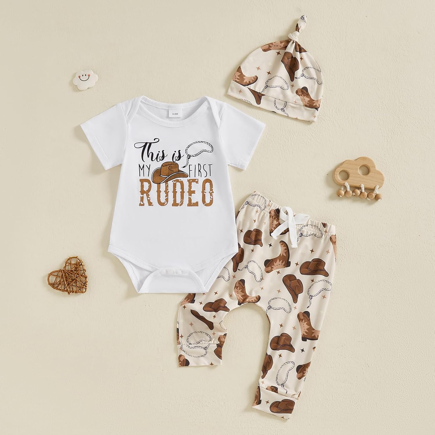 My First Rodeo Outfit Western Baby Boy 1st Birthday Clothes Short Sleeve Romper Pants Hat Set Newborn Cowboy Outfits - Image 6