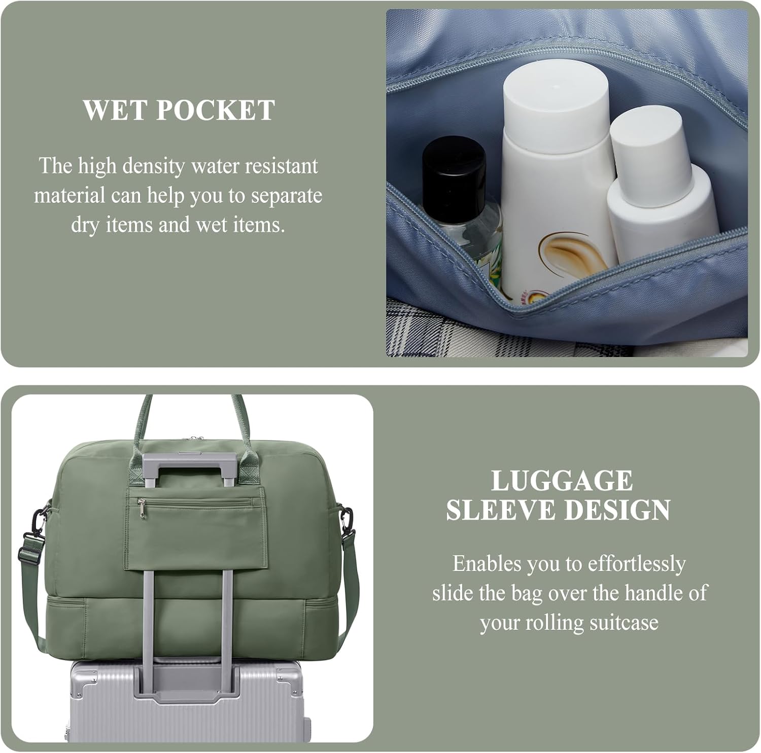 Weekender Bags for Women, Travel Duffel Overnight Carry On Weekend Bag with Shoes Compartment & Toiletry Bag,Olive Green - Image 6