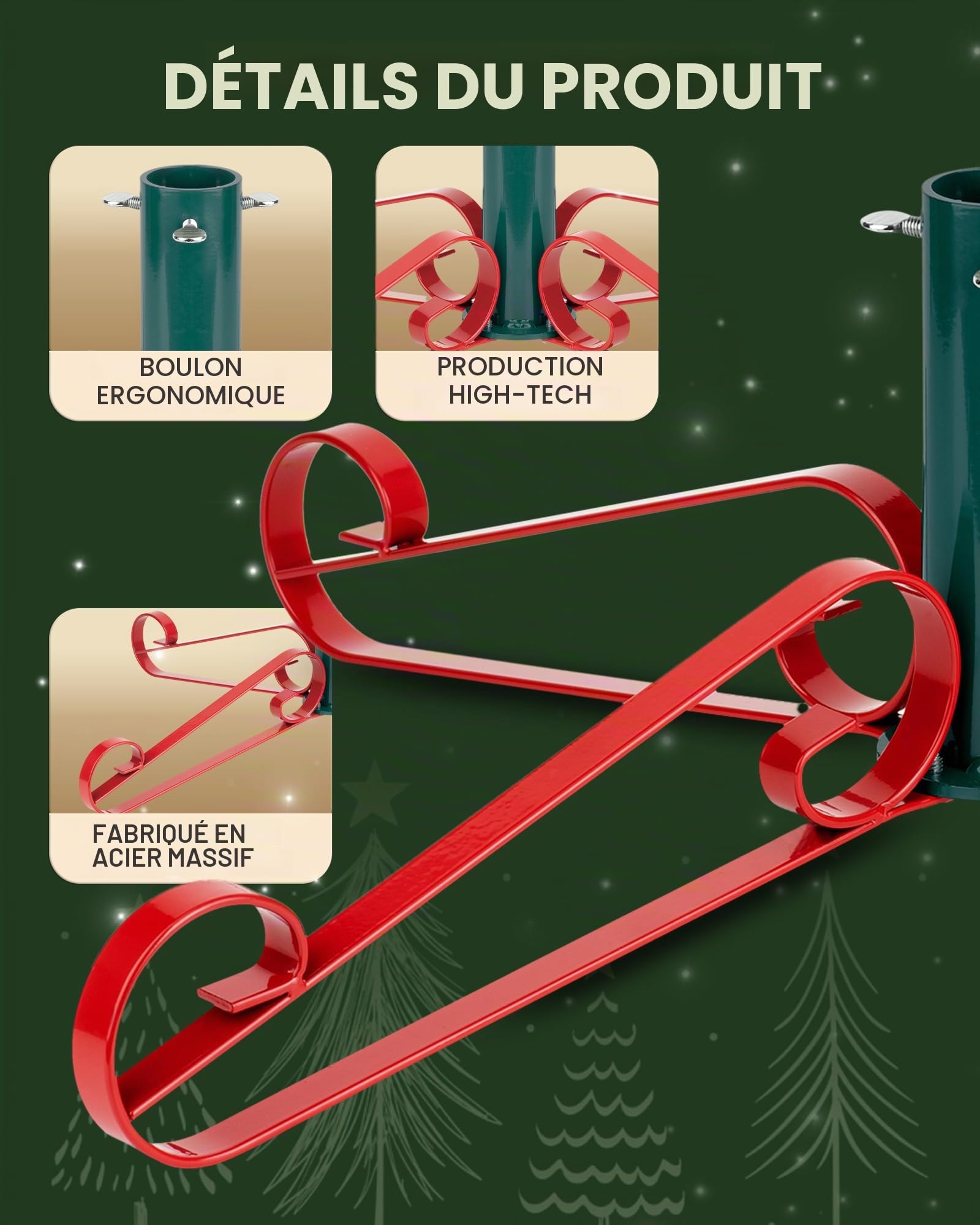 Pied de Sapin de Noel Artificiel: Support pour Sapin de Noël Metal Socle Pied de Sapin Artificielle Christmas Tree Stand Artificial - Jusqu'à 2.5m Diamètre 1.8-3.5 cm Grace Rouge