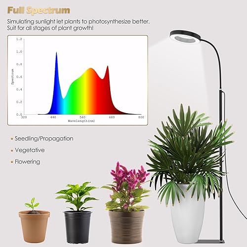 Miniatura 2 de Luces de cultivo para plantas de interior, lámpara de pie LED de espectro completo de 20 W con soporte de altura y ángulo ajustables, luz negra para