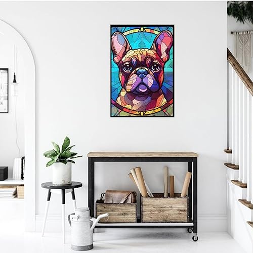 Miniatura 7 de Rompecabezas de madera de 1000 piezas de pintura artística de perro bulldog francés para niños y adultos, cumpleaños para familiares y amigos