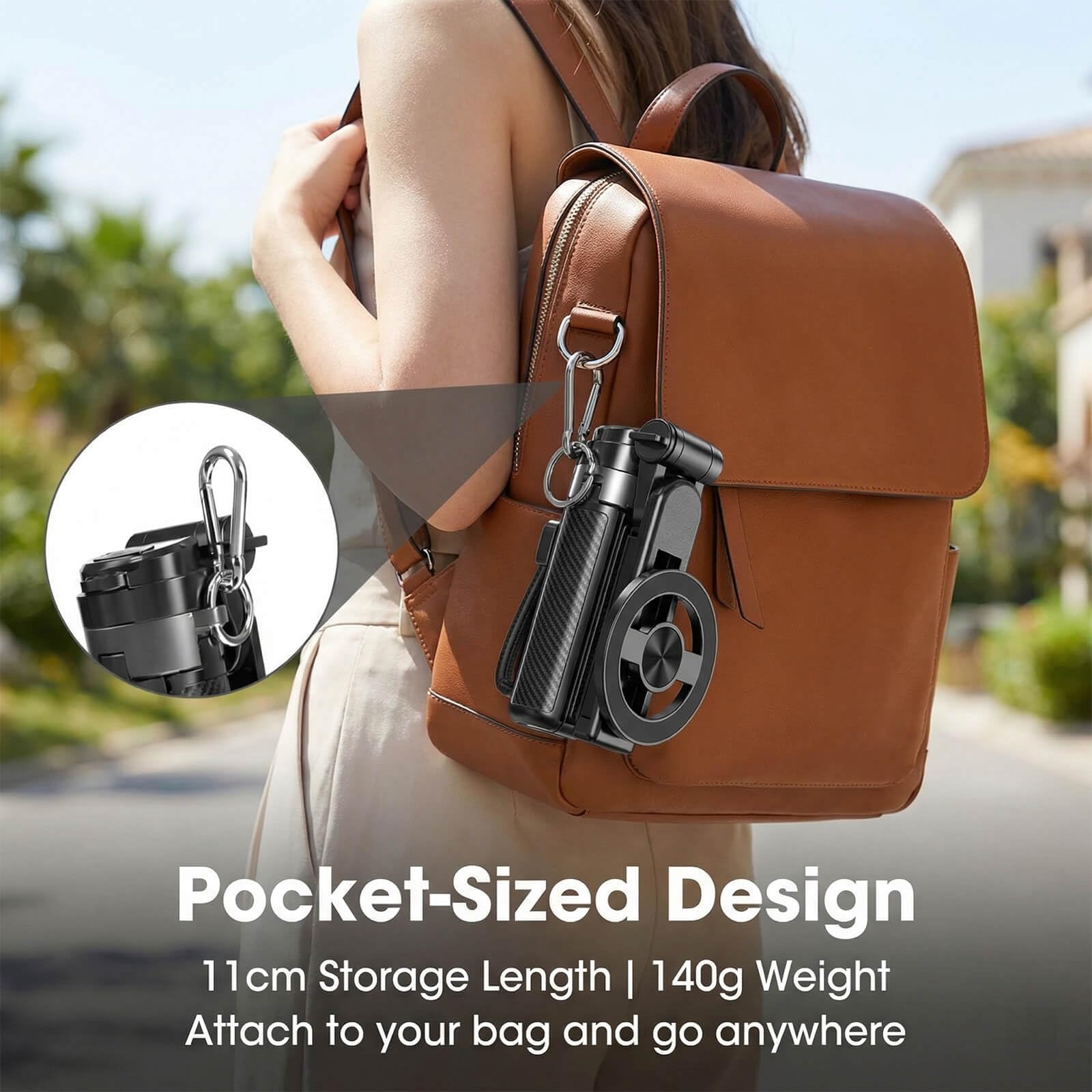 Bastone Selfie Magnetico con Treppiede – Magnete N52 potente, Telecomando Bluetooth con Zoom e 20m di portata, Mini 11,5cm, Piedino a 4 gambe, Rotazione 360° – Per Vlogging e Live Streaming