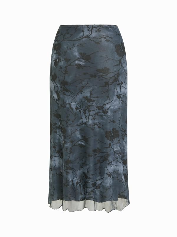 CIDER Women’s Mesh Floral Boho Long Midi Skirts Dark Grey by CIDER - Used condition - Image 4