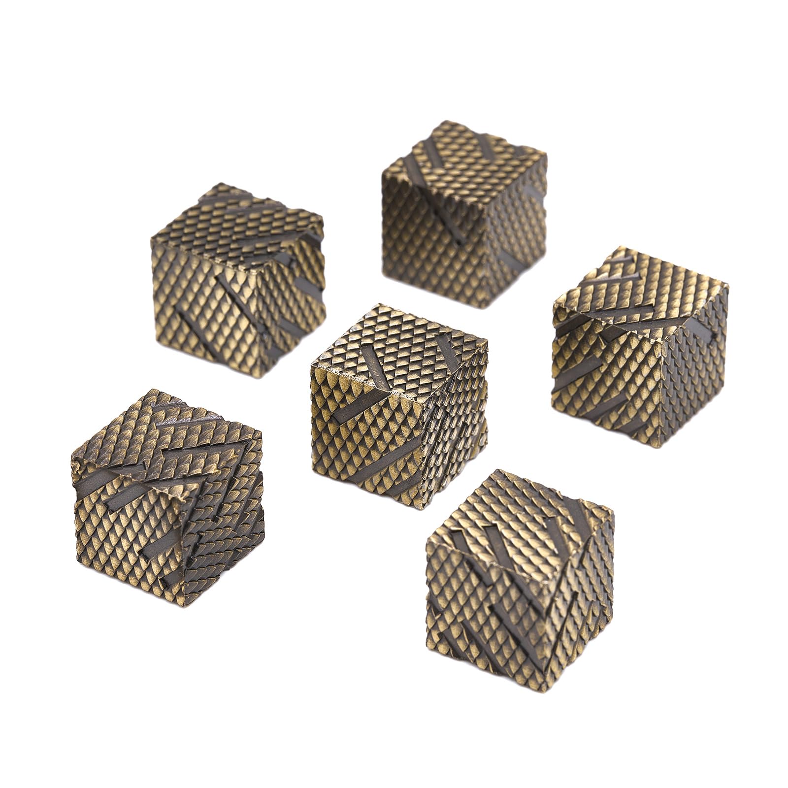 Set di dadi per D&D, 6 pezzi di dadi in lega di zinco dal design unico a squame di drago per Dungeons and Dragons, gioco da tavolo MTG DND Yahtzee (Ls-Bronze)