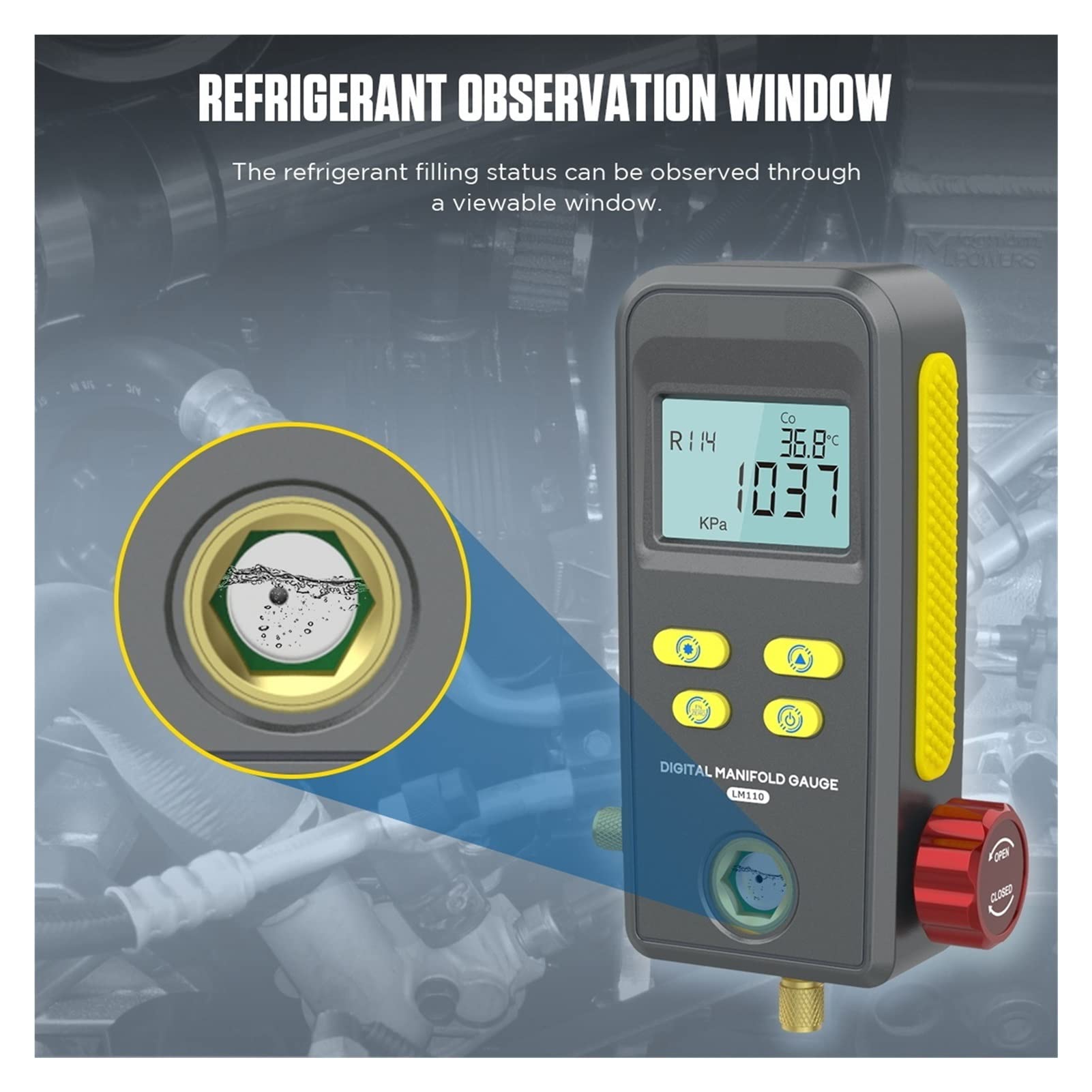 LM110 Digital Manifold Gauge Refrigeration Car and Household Air Condition Pressure Vacuum Tester Temperature Meter Test