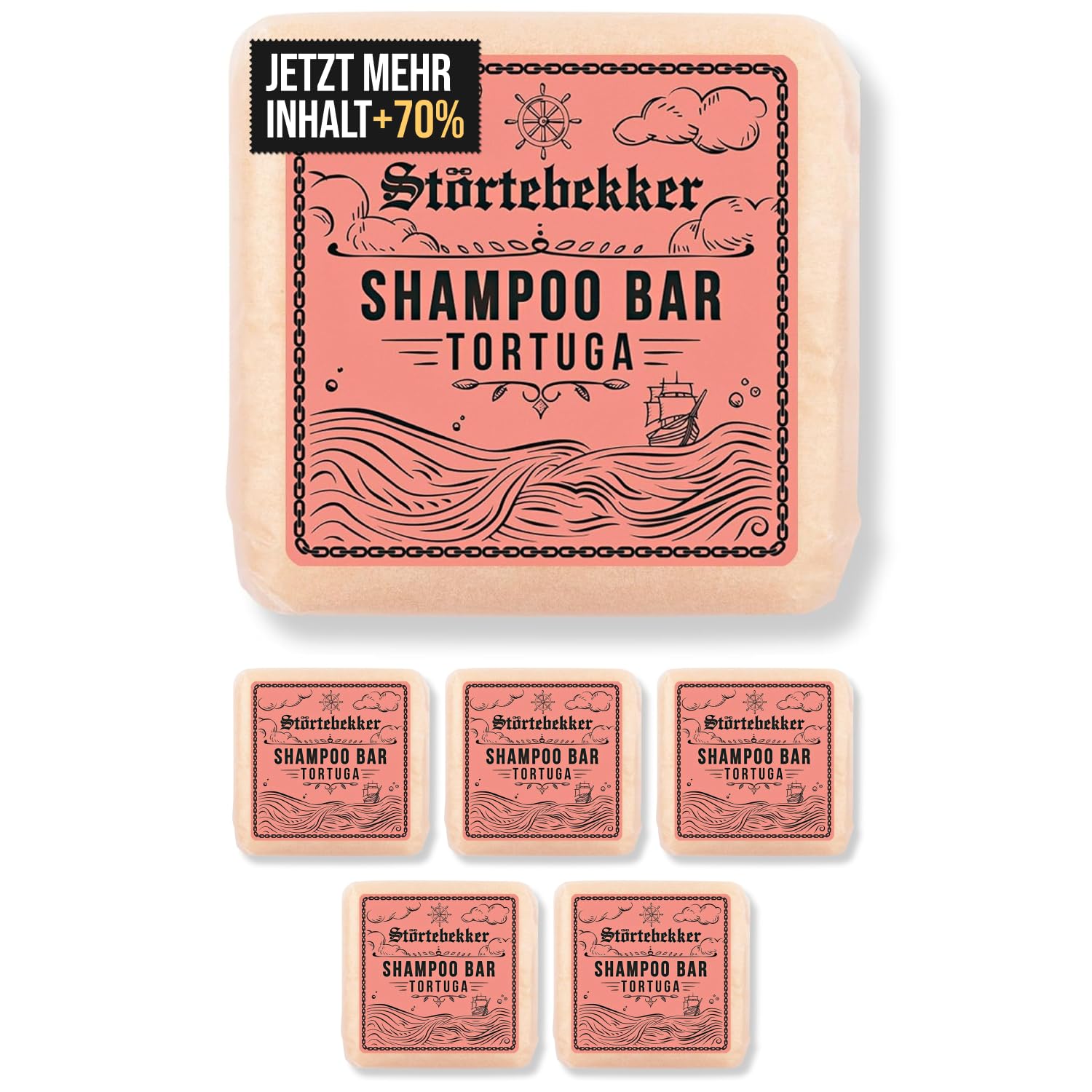 Störtebekker® Premium Shampoo Bar Tortuga (6x) - Festes Shampoo Herren & Damen - 3in1 Duschseife Männer für Haare, Kopfhaut & Bart - Feuchtigkeitsshampoo - vegan, handgefertigt - 6x100g