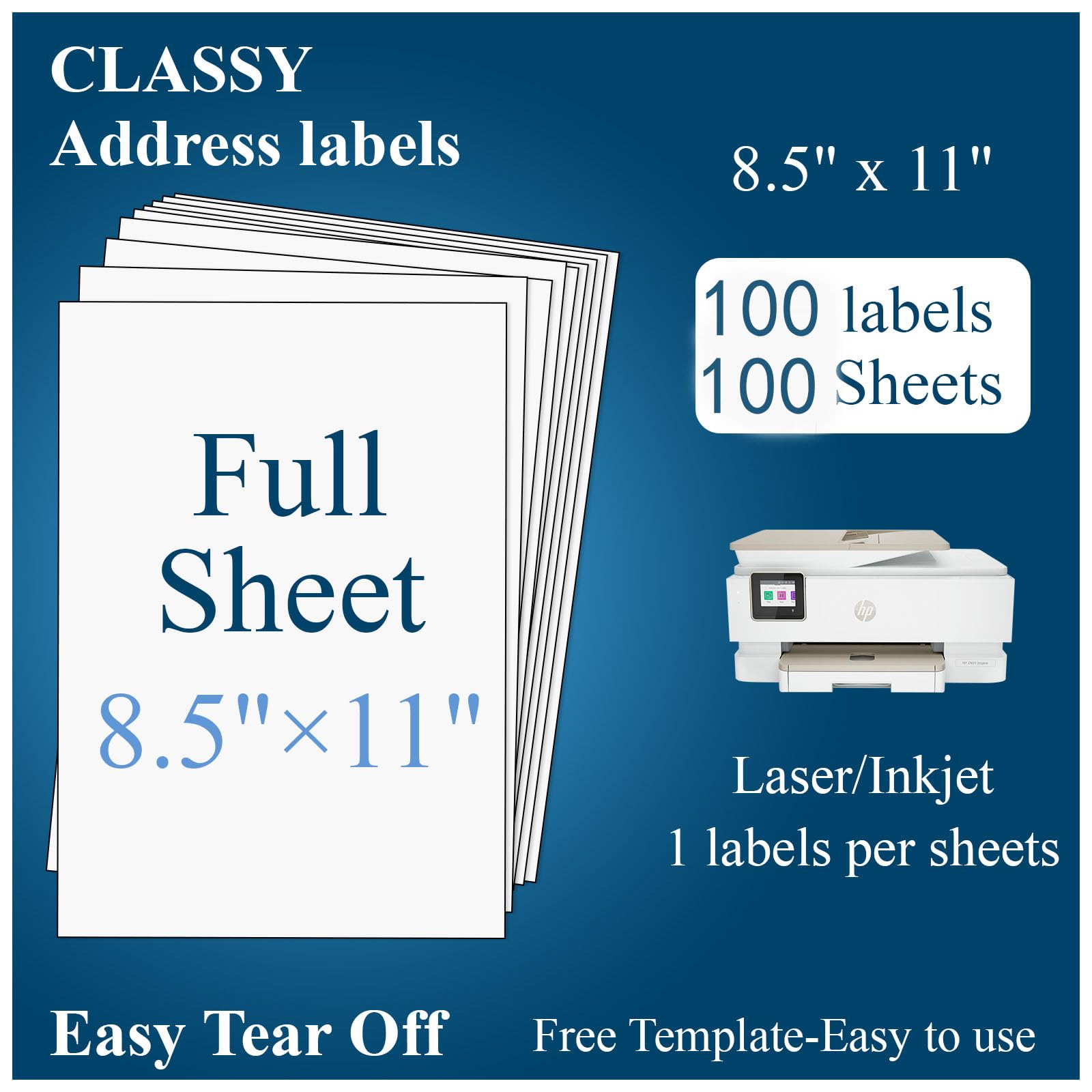 1UP Sticker Paper Full Sheet Shipping Address Labels