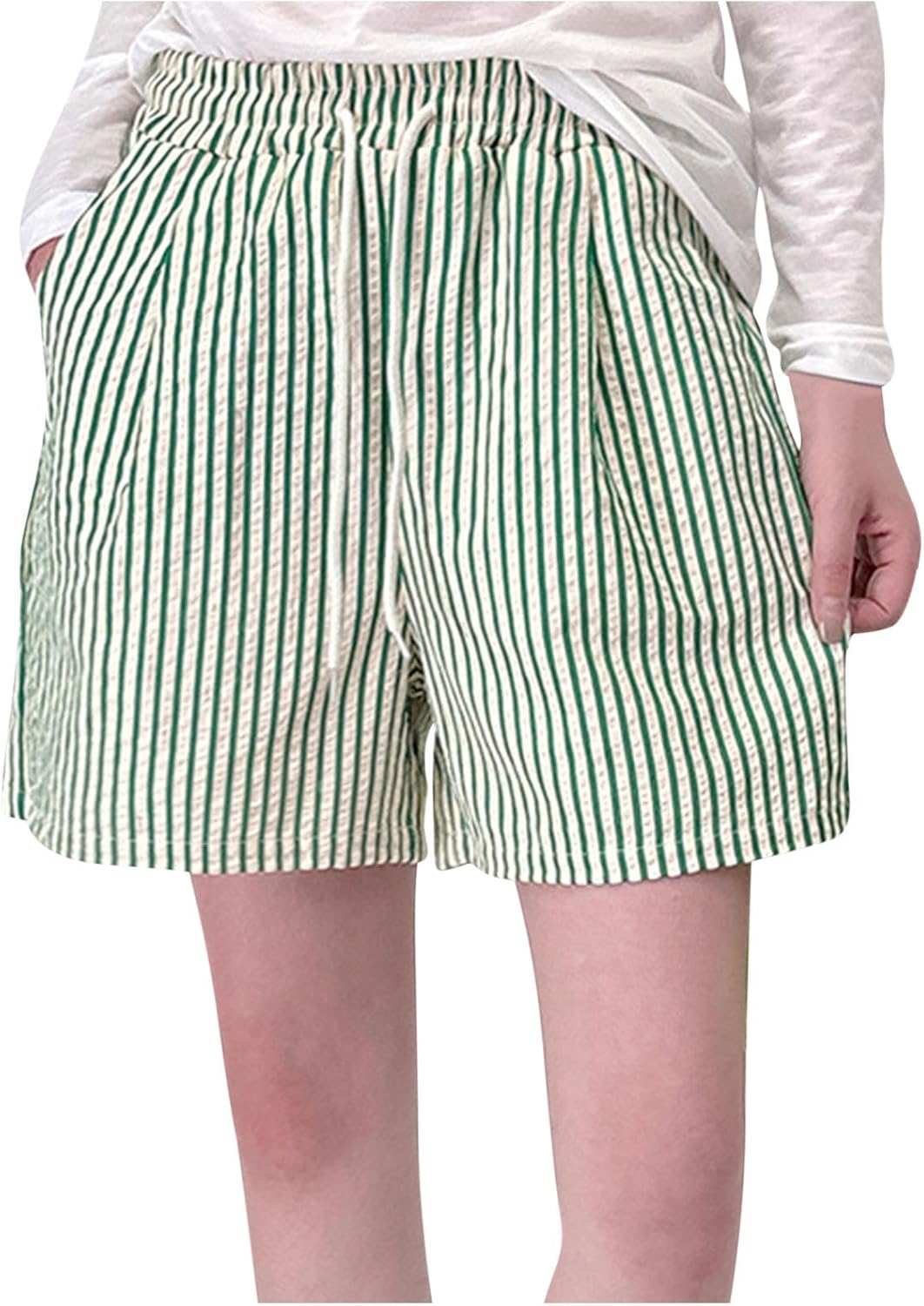 Women Baggy Striped Lounge Sleep Shorts Wide Leg Elastic Waist Pajama Bottoms Loose Comfy Pj Shorts with Pockets