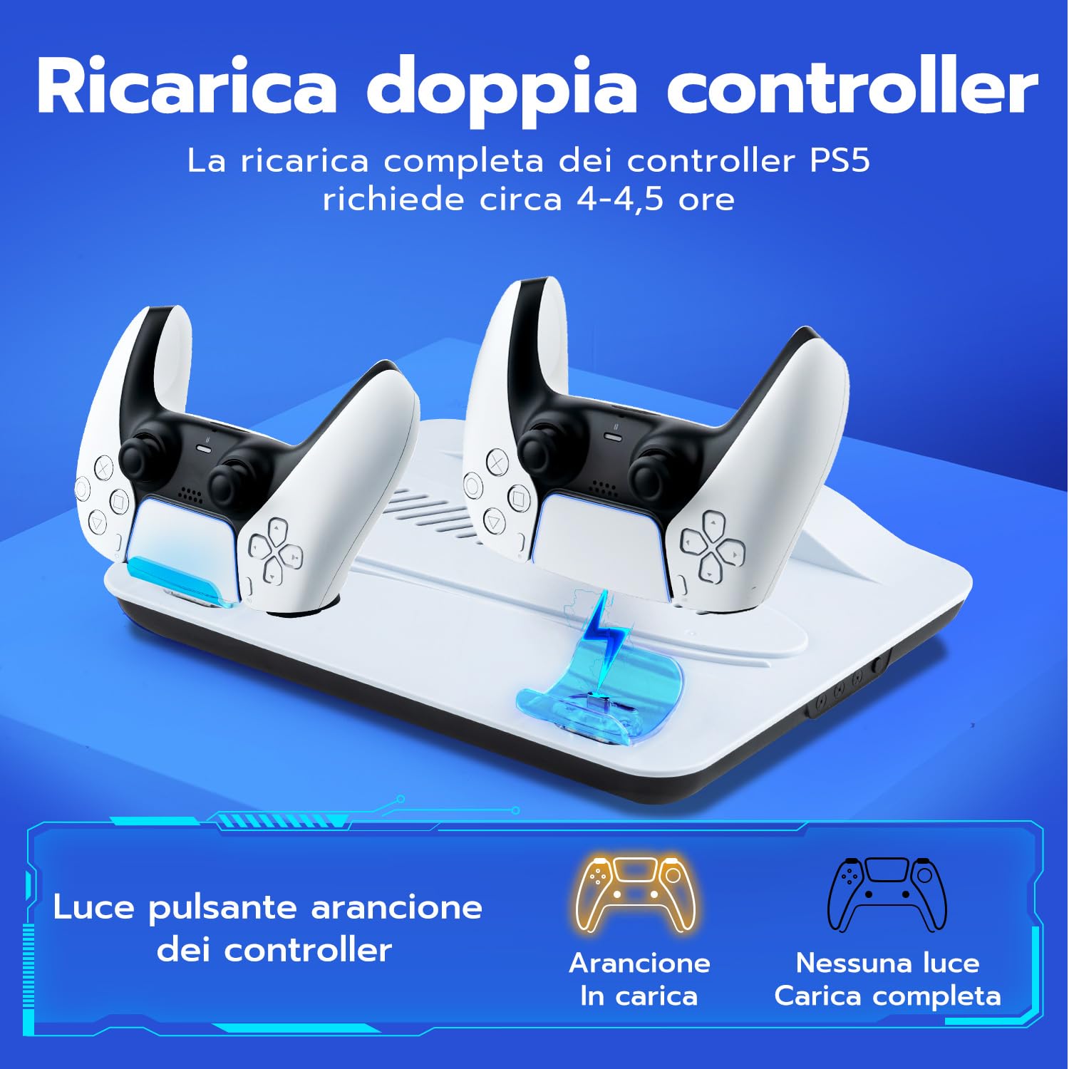 Mcbazel Supporto di Raffreddamento con Dock di Ricarica per Console PS5/PS5 Slim/PS5 Pro, Ventole a Velocità Multipla con Luci LED, Caricatore Doppio per Controller, Base per Edizione Disc/Digitale