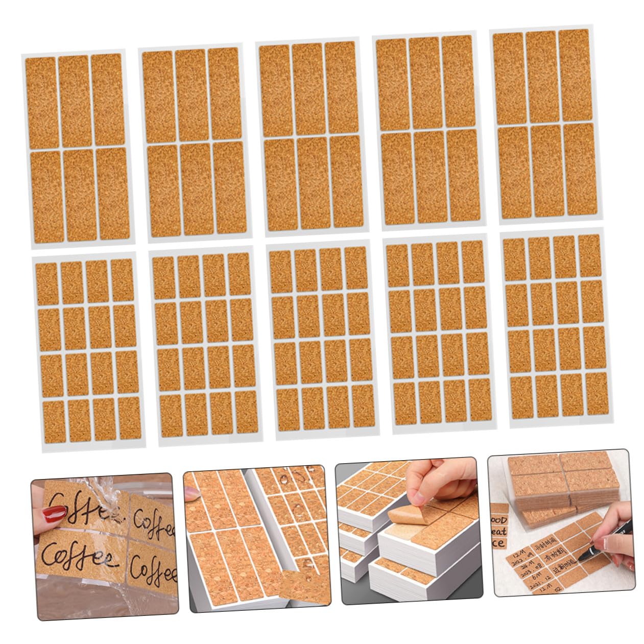 Lurrose Étiquettes Liege 96 Feuilles Autocollants D'étiquettes En Liège Autocollant Étanche Autocollants Pour Pots D'épices De Bureau De Couleur Étiquette Alimentaire