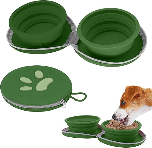 Miniatura 14 de Cuencos plegables para perros, 2 en 1 para mascotas, portátil, doble tazón, alimentador de alimentos para agua, viajes, campamento y caminar, 25
