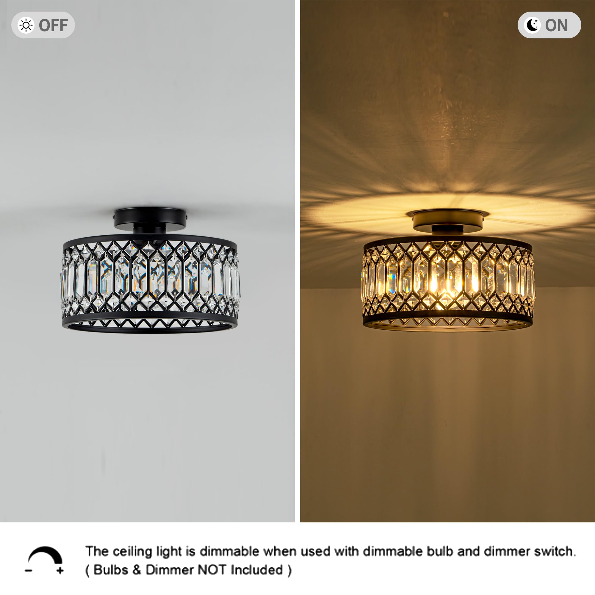 Rpzloila Crystal Ceiling Light Fixture, Modern Flush Mount Ceiling