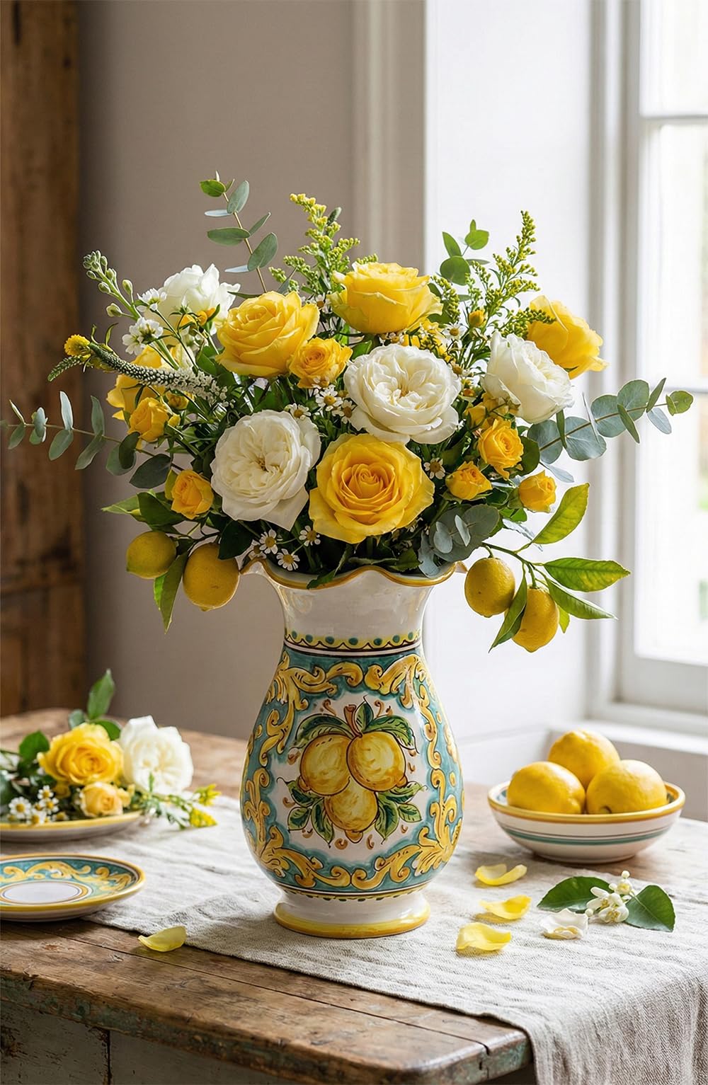 Grand vase en céramique sicilienne jaune et vert décoration de salon méditerranéenne Limoni 16