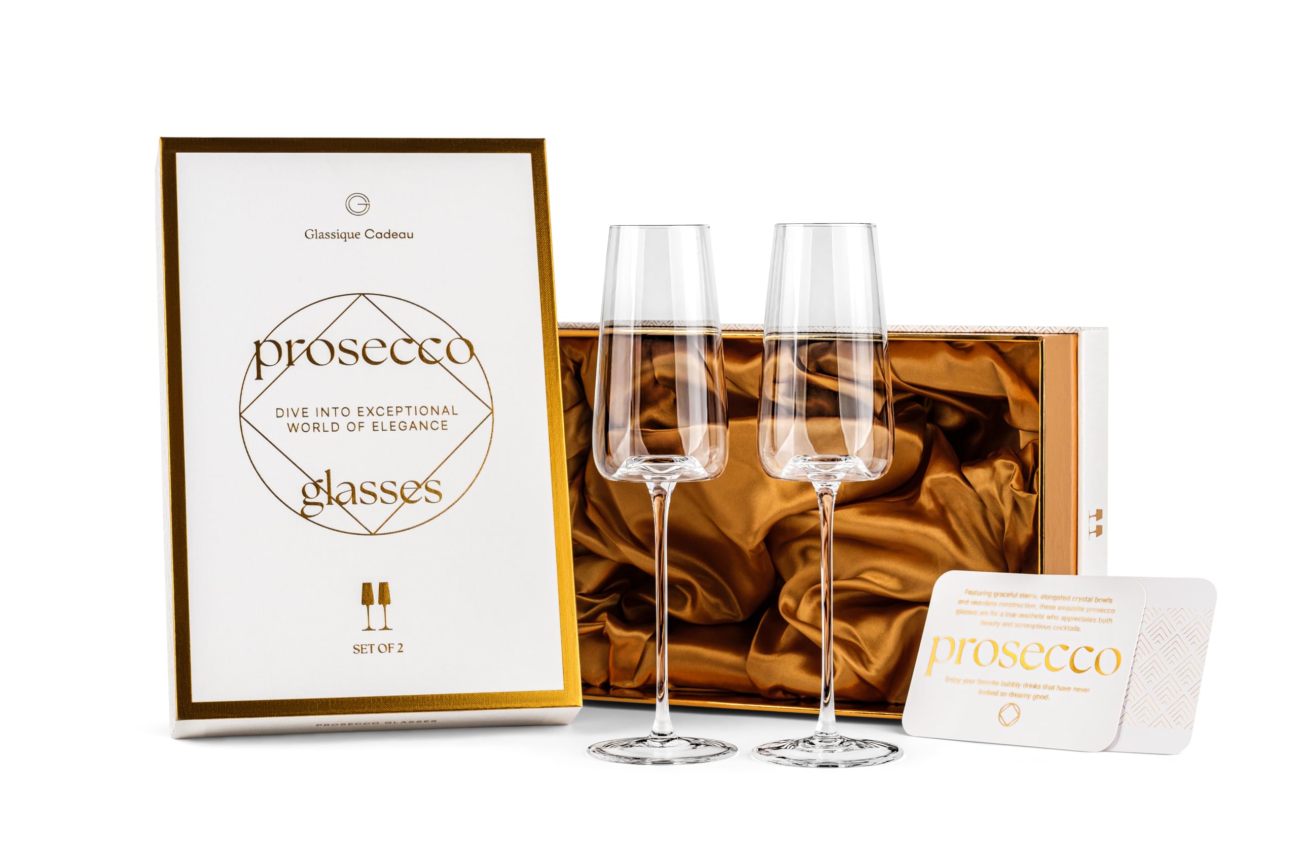 Verres à Prosecco, Cava et Champagne | Lot de 2 | Flûtes à Long Pied en Cristal pour Mimosa, Kir Royale et Impérial, French 75, Hugo et Cocktails de Vins Mousseux | Élégante Verrerie Cadeau
