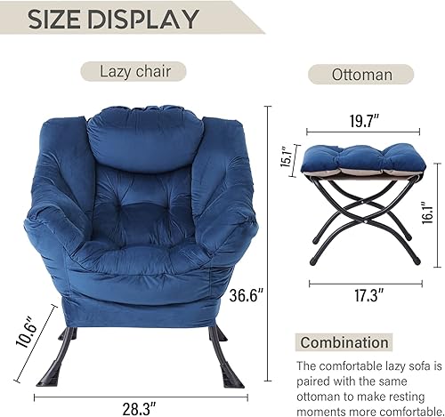 Miniatura 3 de LITA Silla perezosa moderna con otomana, silla de salón contemporánea individual tapizada de ocio con reposabrazos y un bolsillo lateral, silla de